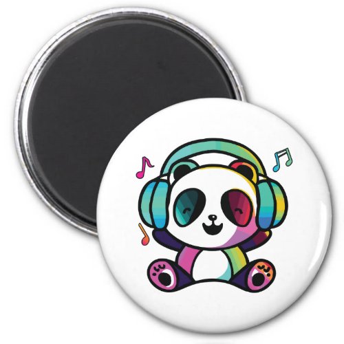 Happy Panda with headphones listening to music  Magnet