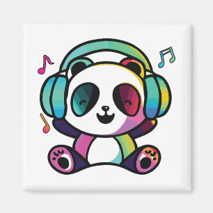 Happy Panda with headphones listening to music. Magnet