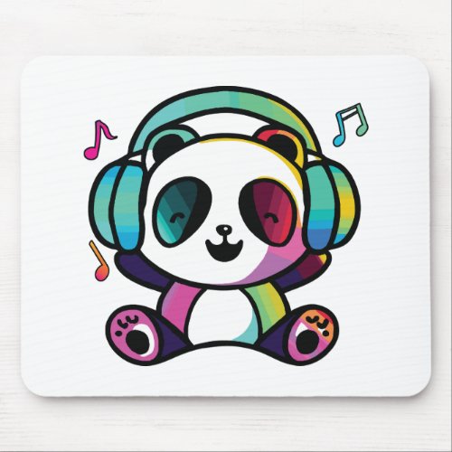 Happy Panda with headphones listening to music  Mouse Pad