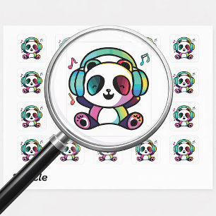 Happy Panda with headphones listening to music. Square Sticker