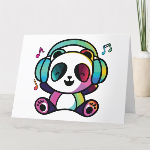 Happy Panda with headphones listening to music  Thank You Card