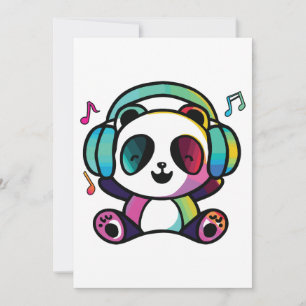 Happy Panda with headphones listening to music. Thank You Card