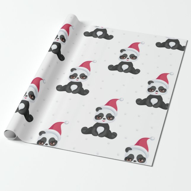 Happy Pandas Christmas Pattern Wrapping Paper (Unrolled)
