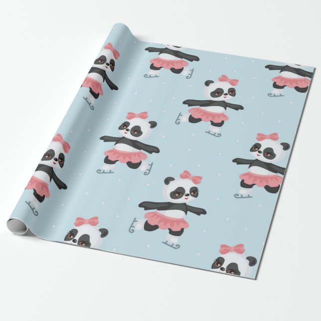 Happy Pandas Christmas Pattern Wrapping Paper (Unrolled)