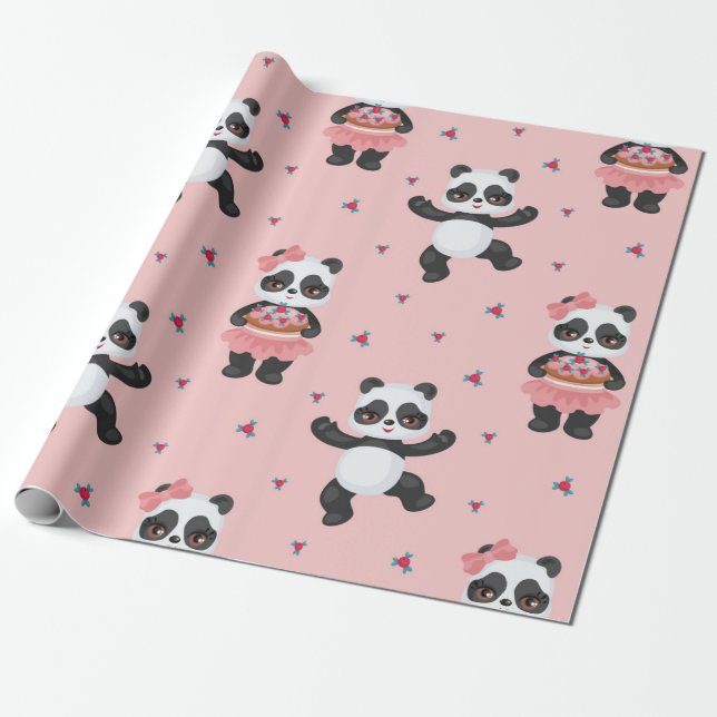 Happy Pandas Christmas Pattern Wrapping Paper (Unrolled)