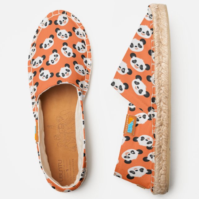 Happy Pandas on Orange Pattern Espadrilles (Side)