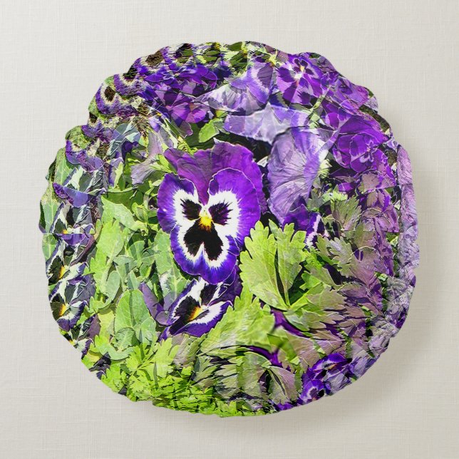 Happy Pansies.... Round Pillow (Front)