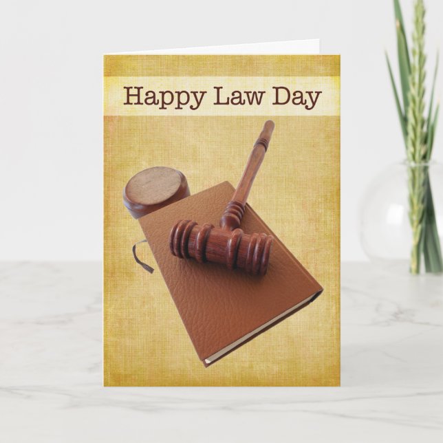 Happy Paralegal Day Gavel & Book on Brown Card (Front)