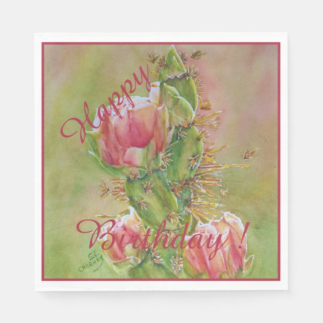 Happy Party Celebration Desert Flowers Napkins (Front)