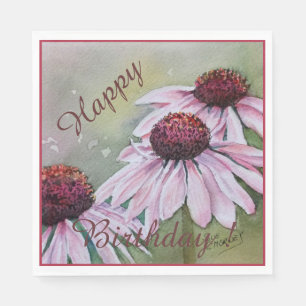 Happy Party Celebration Pink Echinacea Flowers Napkins