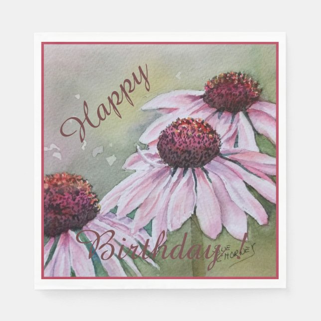 Happy Party Celebration Pink Echinacea Flowers Napkins (Front)