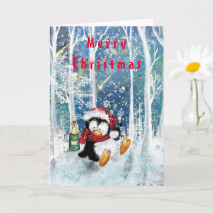 Happy Party Penguin Funny Christmas Card