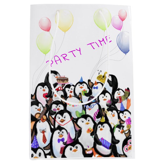 Happy Party Penguin Gift Bag Funny - Custom Text (Front)