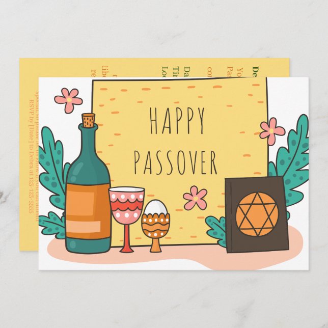 Happy Passover| Beautiful Seder Pesach Invitation (Front/Back)