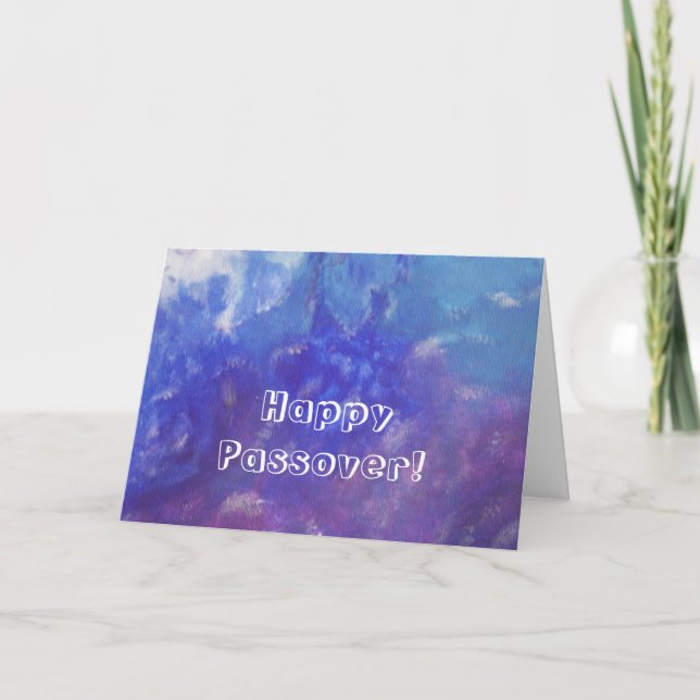 Happy Passover Blue Purple Abstract Painting Card (Front)