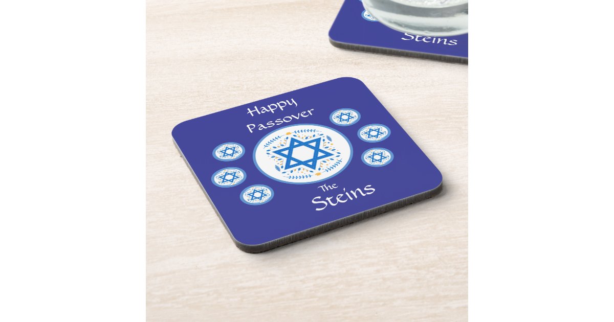 Happy PASSOVER Blue Star of David NAME Beverage Coaster | Zazzle