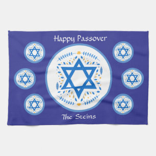 Happy PASSOVER Blue Star of David NAME  Kitchen Towel