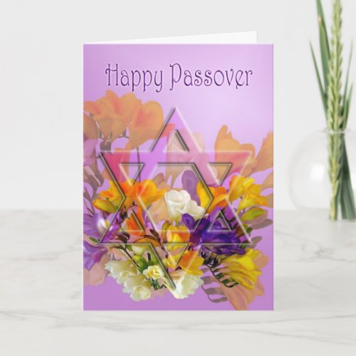 Happy Passover card with Star of David and freesia