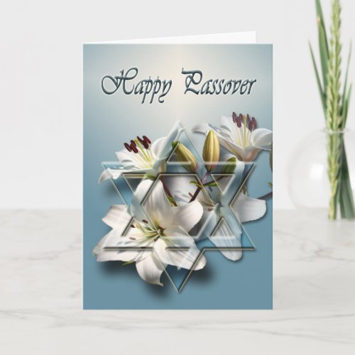 Happy Passover card with Star of David and lilies