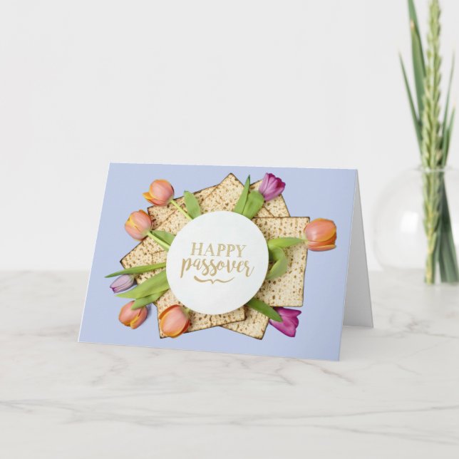 Happy Passover Card with Tulips & Matzo | Modern (Front)