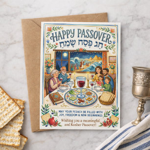 Happy Passover Chag Pesach Sameach Colorful Folk Postcard