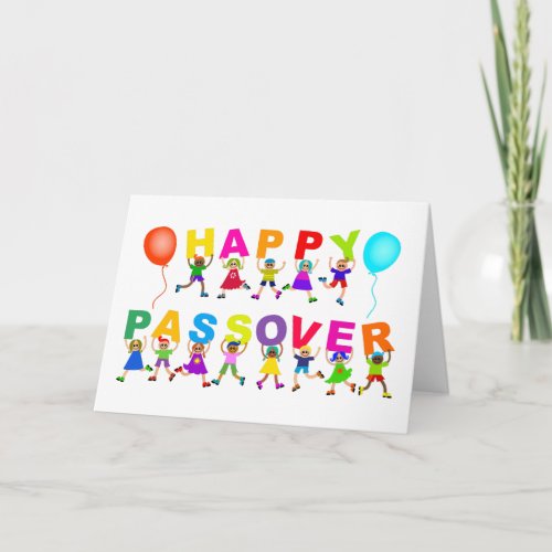 Happy Passover Cute Cartoon Diverse Kids Text Card