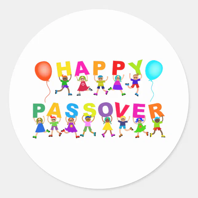 Happy Passover Cute Cartoon Diverse Kids Text Classic Round Sticker ...