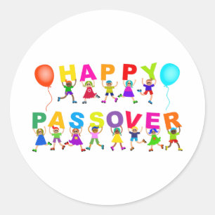 Happy Passover Cute Cartoon Diverse Kids Text Classic Round Sticker
