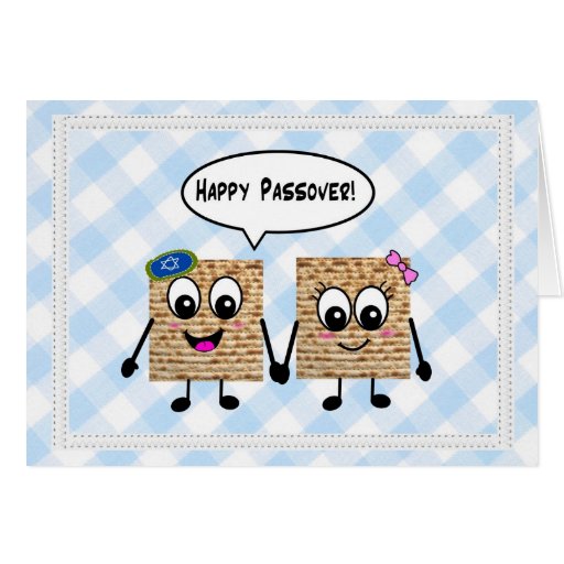 Happy Passover Cute Matzot on blue gingham Card | Zazzle