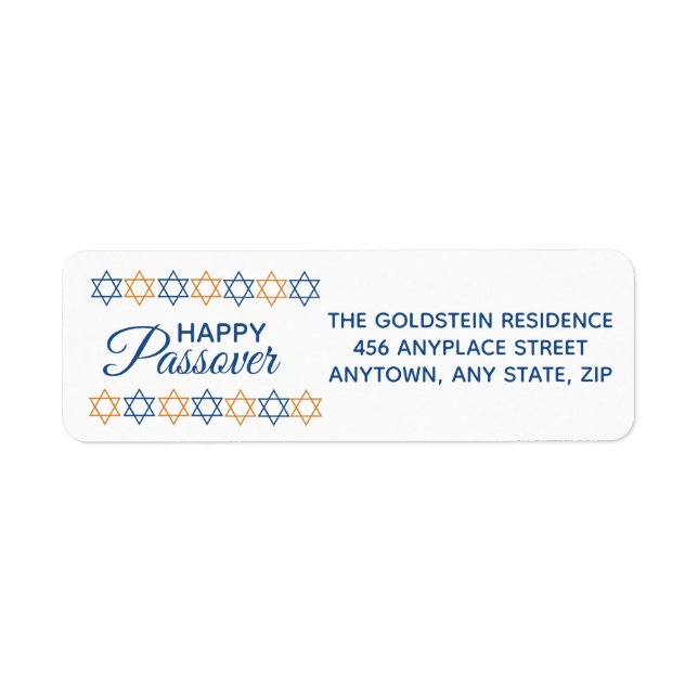 Happy Passover Elegant Blue and Gold Star of David Label (Front)