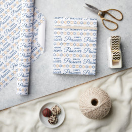 Happy Passover Elegant Blue Gold Star of David  Wrapping Paper