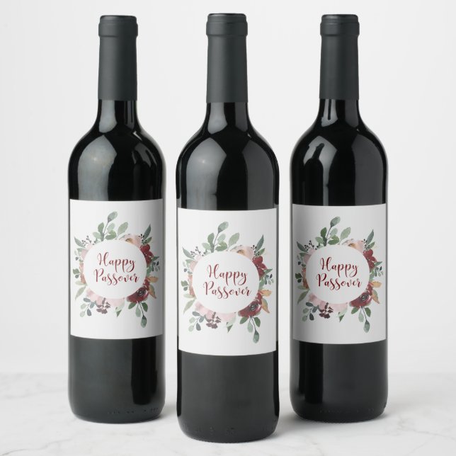Happy Passover - Floral Design for Wine Label (Bottles)