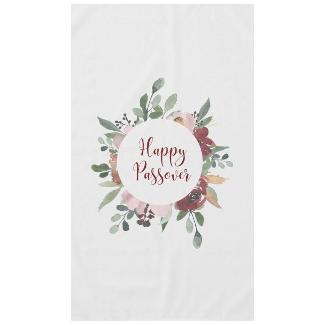 Happy Passover Floral Pesach Tablecloth (Front)