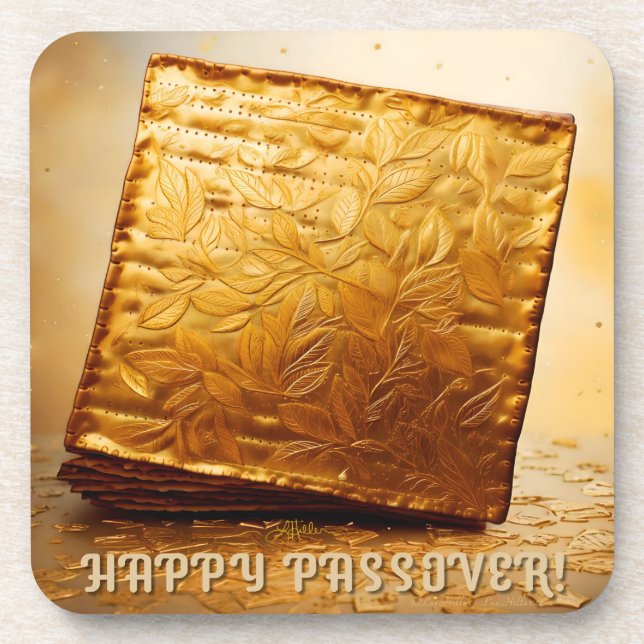 Happy Passover! Golden Matzah Beverage Coaster (Front)