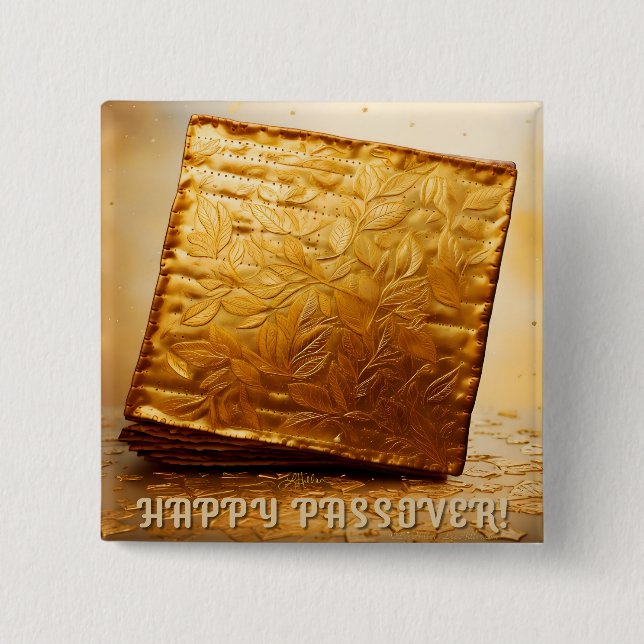Happy Passover! Golden Matzah Button (Front)
