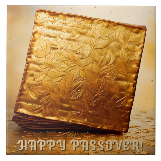 Happy Passover! Golden Matzah Ceramic Tile (Front)