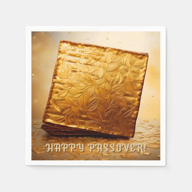 Happy Passover! Golden Matzah Napkins (Front)