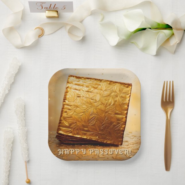 Happy Passover! Golden Matzah Paper Plates (Wedding)