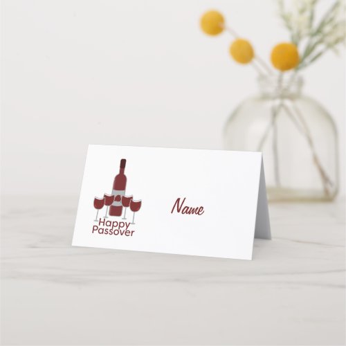 Happy Passover Greeting with Wine Bottle and Four Place Card