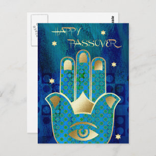 Happy Passover. Hamsa Hand Lucky Symbol Postcard