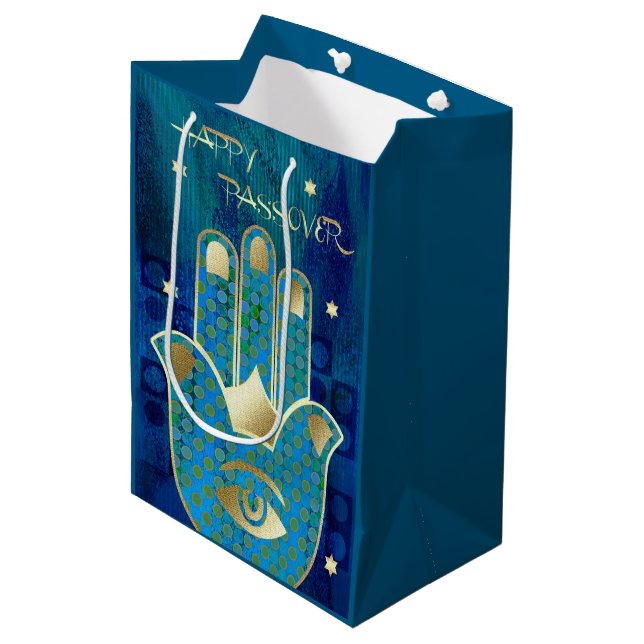 Happy Passover. Hamsa Lucky Symbol  Medium Gift Bag (Front Angled)