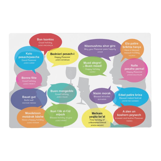 Happy Passover in Jewish Languages Placemat (Front)