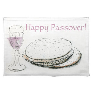 Happy Passover Matzoh and Wine  Cloth Placemat