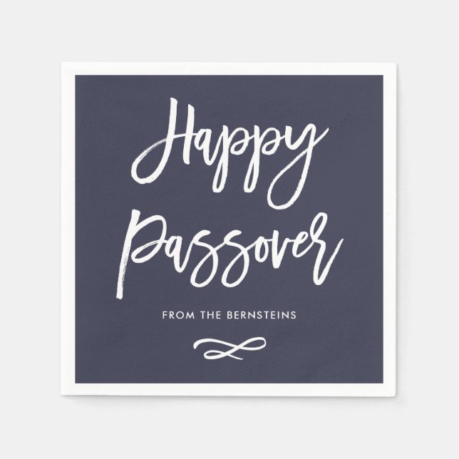 Happy Passover | Modern Midnight Blue and White Paper Napkins (Front)