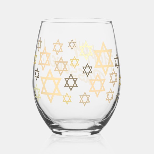 Happy Passover Modern Stylish  Stemless Wine Glass (Front)