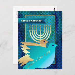 Happy Passover. Peace Doves and Menorah Postcard