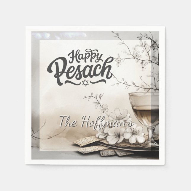 Happy Passover | Pesach Jewish Traditional Vintage Napkins (Front)