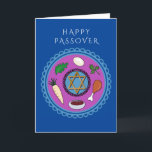 Happy Passover Pesach Seder  plate Holiday Card<br><div class="desc">Happy Pesach greeting card with  Seder plate and Star of David. You can customize the greeting on the front and the message on the inside of the card.</div>