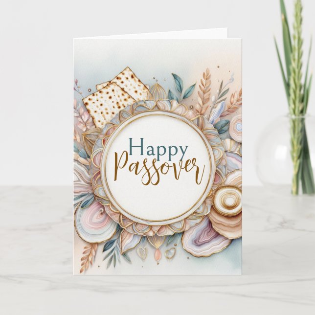 Happy Passover Seder Pink Beige Agate Marble Card (Front)