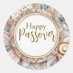 Happy Passover Seder Pink Beige Agate Marble Classic Round Sticker